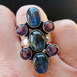 New Blue Kyanite & Amethyst 925 Silver Ring.